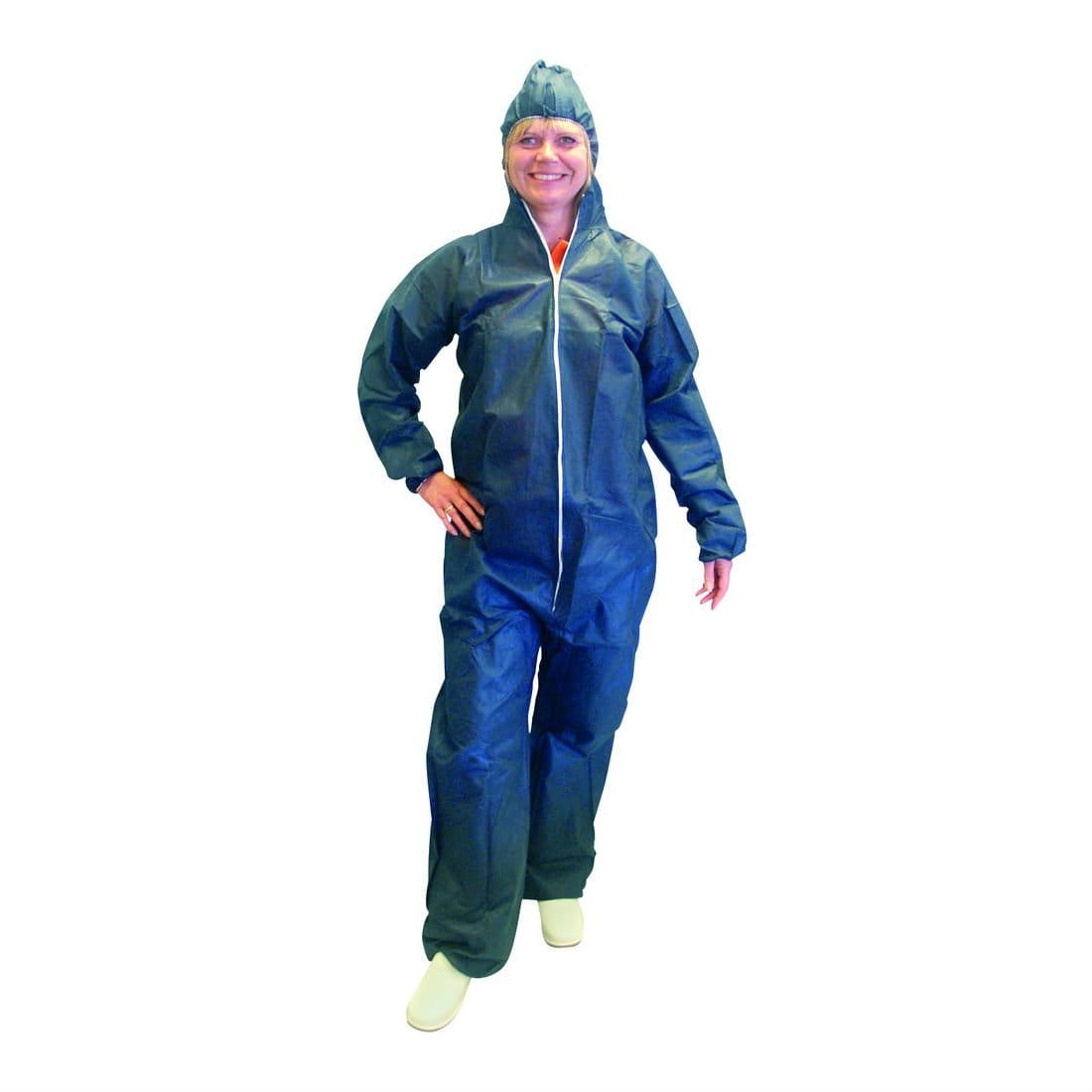Udgår: FIT-ON engangskedeldragt, blå, m. lynlås, hætte og elastik i ben og ærmer | XXL